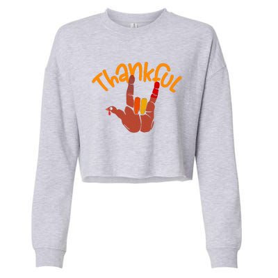 Funny Cute Peace Hand Sign Thankful Turkey Thanksgiving Grateful Autumn Fall Cropped Pullover Crew