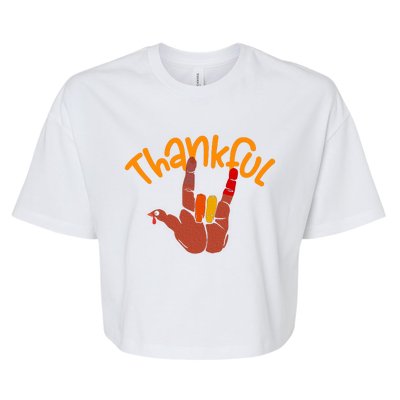 Funny Cute Peace Hand Sign Thankful Turkey Thanksgiving Grateful Autumn Fall Bella+Canvas Jersey Crop Tee