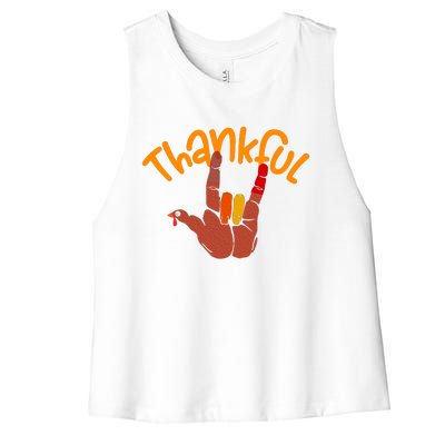 Funny Cute Peace Hand Sign Thankful Turkey Thanksgiving Grateful Autumn Fall Women's Racerback Cropped Tank