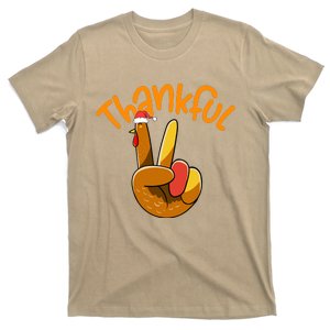 Funny Cute Peace Hand Sign Thankful Turkey Thanksgiving Grateful Blessed Christm T-Shirt