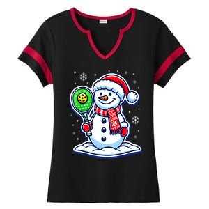 Funny Christmas Pickleball Snowman Pickleball Player Xmas Gift Ladies Halftime Notch Neck Tee