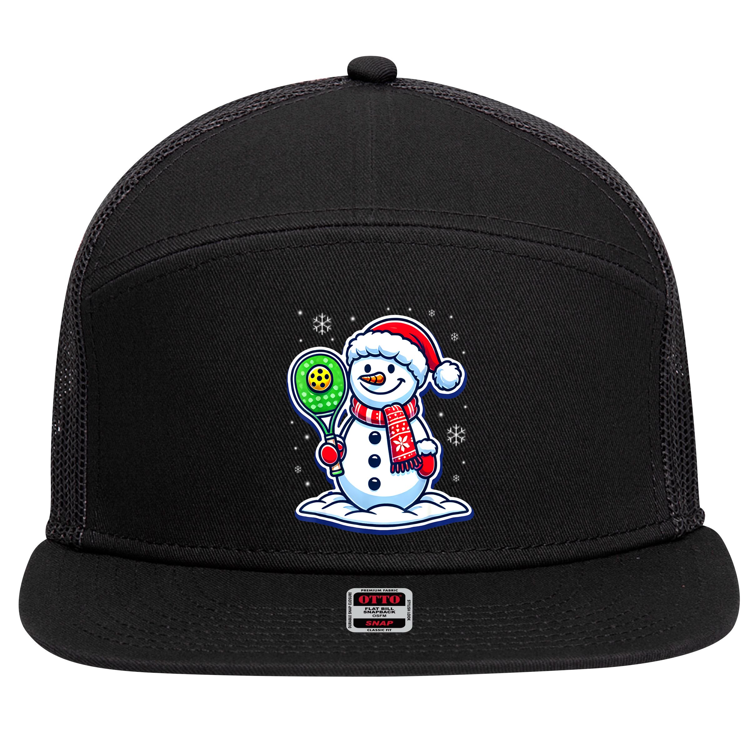 Funny Christmas Pickleball Snowman Pickleball Player Xmas Gift 7 Panel Mesh Trucker Snapback Hat