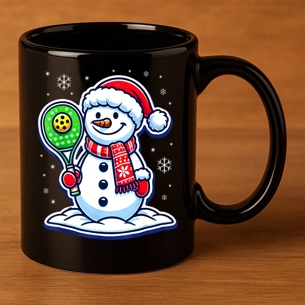 Funny Christmas Pickleball Snowman Pickleball Player Xmas Gift 11oz C Handle Ceramic Mug