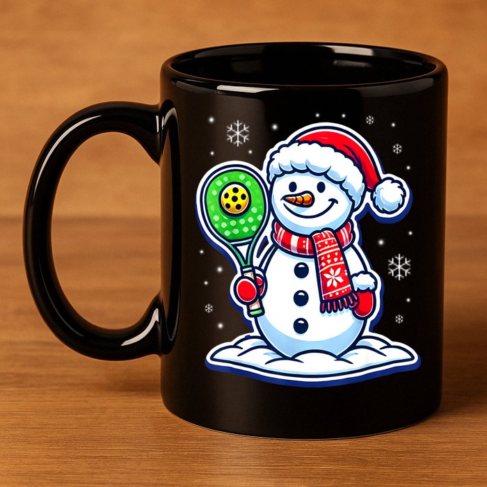 Funny Christmas Pickleball Snowman Pickleball Player Xmas Gift 11oz C Handle Ceramic Mug