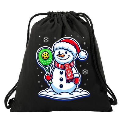 Funny Christmas Pickleball Snowman Pickleball Player Xmas Gift Drawstring Bag