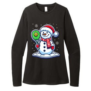 Funny Christmas Pickleball Snowman Pickleball Player Xmas Gift Womens CVC Long Sleeve Shirt