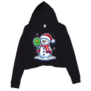 Funny Christmas Pickleball Snowman Pickleball Player Xmas Gift Crop Fleece Hoodie