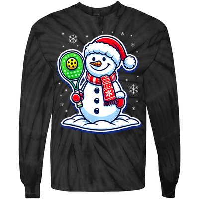 Funny Christmas Pickleball Snowman Pickleball Player Xmas Gift Tie-Dye Long Sleeve Shirt