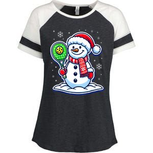 Funny Christmas Pickleball Snowman Pickleball Player Xmas Gift Enza Ladies Jersey Colorblock Tee