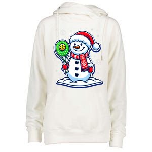 Funny Christmas Pickleball Snowman Pickleball Player Xmas Gift Womens Funnel Neck Pullover Hood