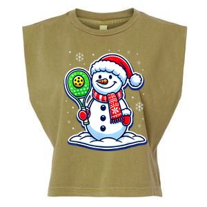 Funny Christmas Pickleball Snowman Pickleball Player Xmas Gift Garment-Dyed Women's Muscle Tee