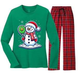 Funny Christmas Pickleball Snowman Pickleball Player Xmas Gift Women's Long Sleeve Flannel Pajama Set 