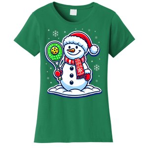 Funny Christmas Pickleball Snowman Pickleball Player Xmas Gift Women's T-Shirt