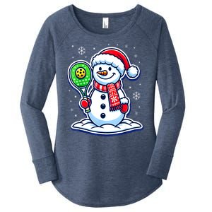 Funny Christmas Pickleball Snowman Pickleball Player Xmas Gift Women's Perfect Tri Tunic Long Sleeve Shirt