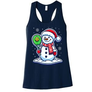 Funny Christmas Pickleball Snowman Pickleball Player Xmas Gift Women's Racerback Tank