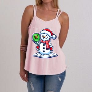 Funny Christmas Pickleball Snowman Pickleball Player Xmas Gift Women's Strappy Tank