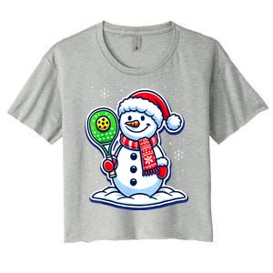 Funny Christmas Pickleball Snowman Pickleball Player Xmas Gift Women's Crop Top Tee