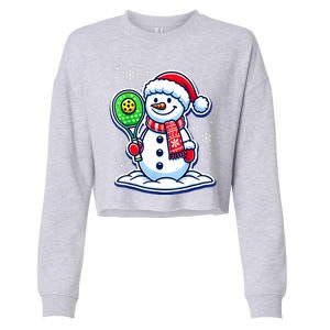 Funny Christmas Pickleball Snowman Pickleball Player Xmas Gift Cropped Pullover Crew