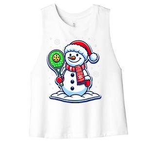 Funny Christmas Pickleball Snowman Pickleball Player Xmas Gift Women's Racerback Cropped Tank