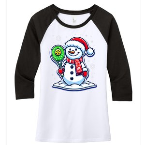 Funny Christmas Pickleball Snowman Pickleball Player Xmas Gift Women's Tri-Blend 3/4-Sleeve Raglan Shirt