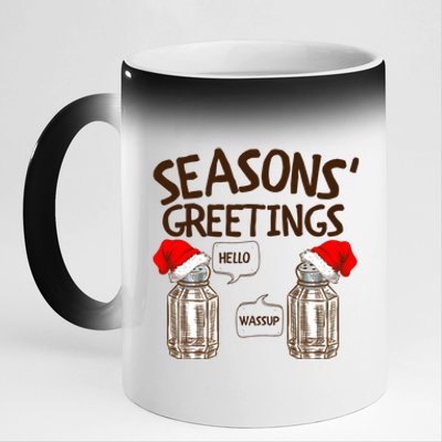 Funny Christmas Pun Gift Seasons Greetings Gift 11oz Black Color Changing Mug