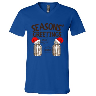 Funny Christmas Pun Gift Seasons Greetings Gift V-Neck T-Shirt