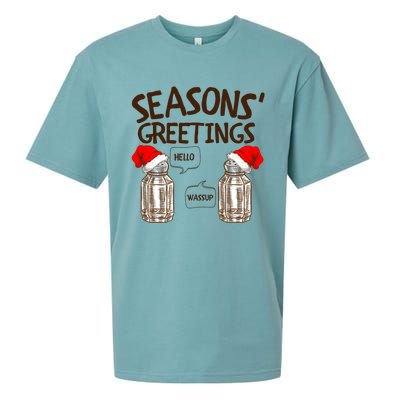 Funny Christmas Pun Gift Seasons Greetings Gift Sueded Cloud Jersey T-Shirt