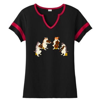 Fun Cats Playing Violin Cello Gift Music Cat Lover Ladies Halftime Notch Neck Tee