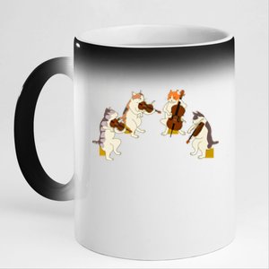 Fun Cats Playing Violin Cello Gift Music Cat Lover 11oz Black Color Changing Mug