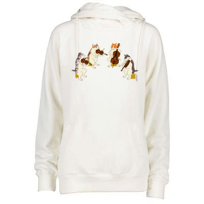 Fun Cats Playing Violin Cello Gift Music Cat Lover Womens Funnel Neck Pullover Hood