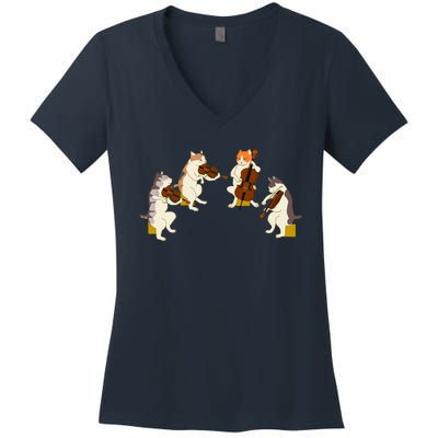 Fun Cats Playing Violin Cello Gift Music Cat Lover Women's V-Neck T-Shirt