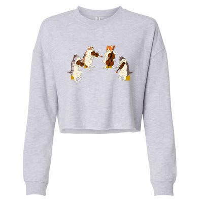 Fun Cats Playing Violin Cello Gift Music Cat Lover Cropped Pullover Crew