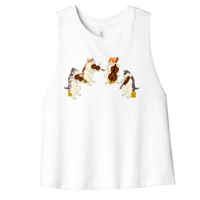 Fun Cats Playing Violin Cello Gift Music Cat Lover Women's Racerback Cropped Tank