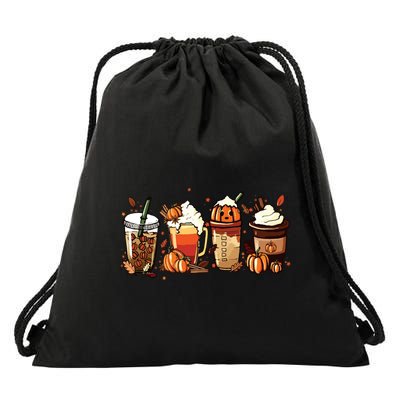 Fall Coffee Pumpkin Coffee Latte Halloween Drawstring Bag