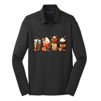 Fall Coffee Pumpkin Coffee Latte Halloween Silk Touch Performance Long Sleeve Polo