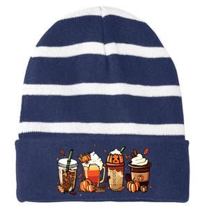 Fall Coffee Pumpkin Coffee Latte Halloween Striped Beanie with Solid Band