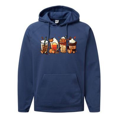 Fall Coffee Pumpkin Coffee Latte Halloween Performance Fleece Hoodie