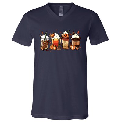 Fall Coffee Pumpkin Coffee Latte Halloween V-Neck T-Shirt