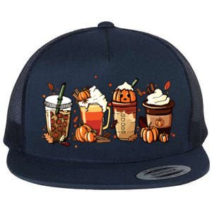 Fall Coffee Pumpkin Coffee Latte Halloween Flat Bill Trucker Hat