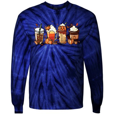 Fall Coffee Pumpkin Coffee Latte Halloween Tie-Dye Long Sleeve Shirt