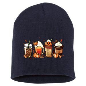 Fall Coffee Pumpkin Coffee Latte Halloween Short Acrylic Beanie