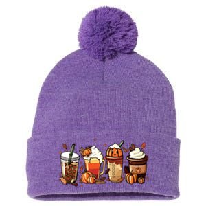 Fall Coffee Pumpkin Coffee Latte Halloween Pom Pom 12in Knit Beanie