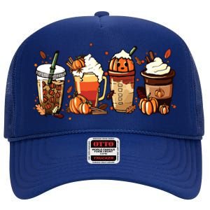 Fall Coffee Pumpkin Coffee Latte Halloween High Crown Mesh Back Trucker Hat