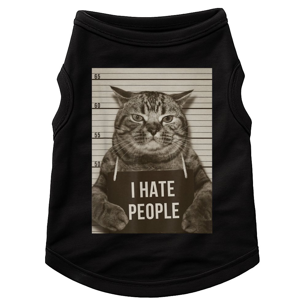 Funny Cat Police Mugshot I Hate People Doggie Tank