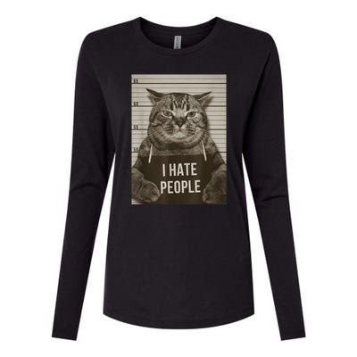 Funny Cat Police Mugshot I Hate People Womens Cotton Relaxed Long Sleeve T-Shirt