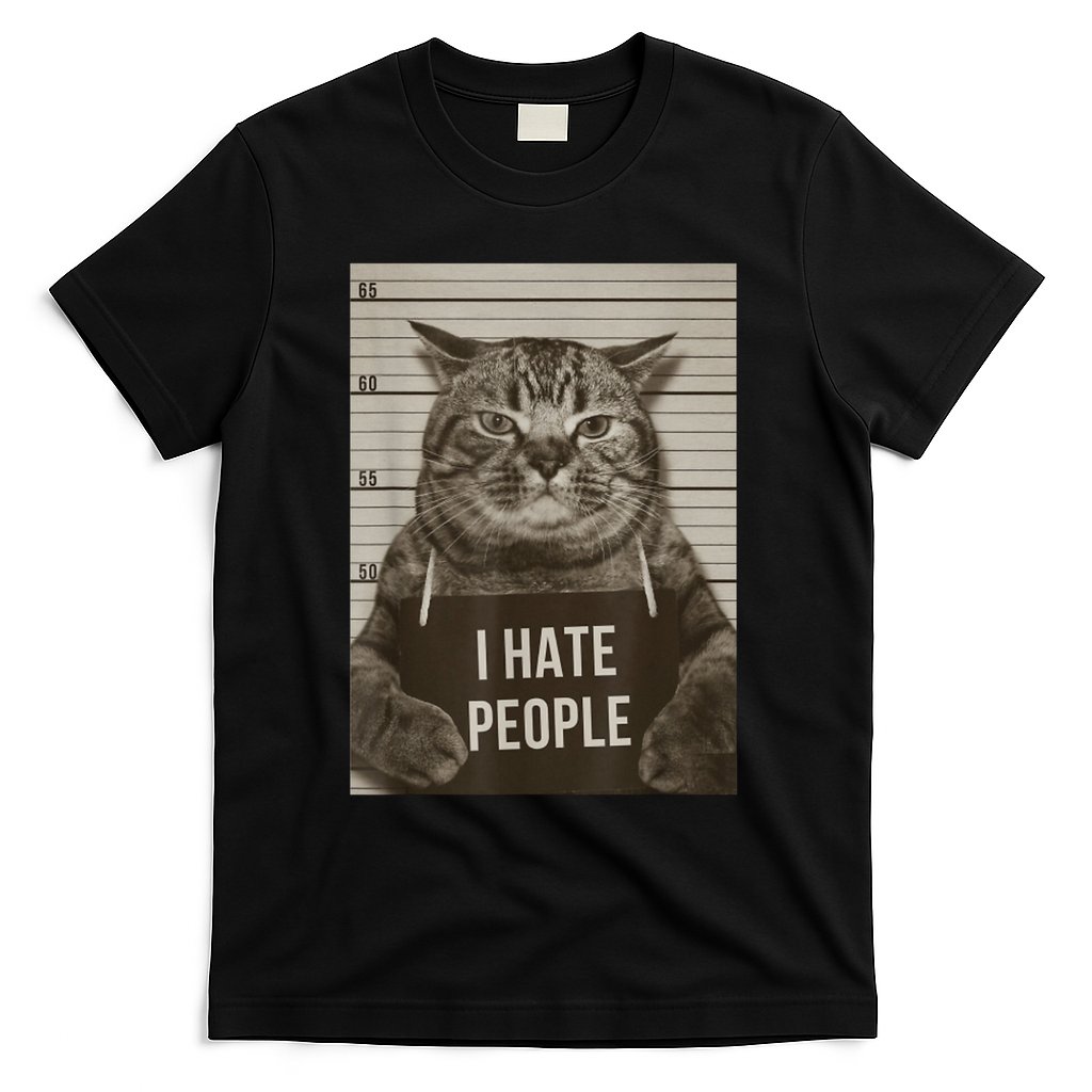 Funny Cat Police Mugshot I Hate People T-Shirt