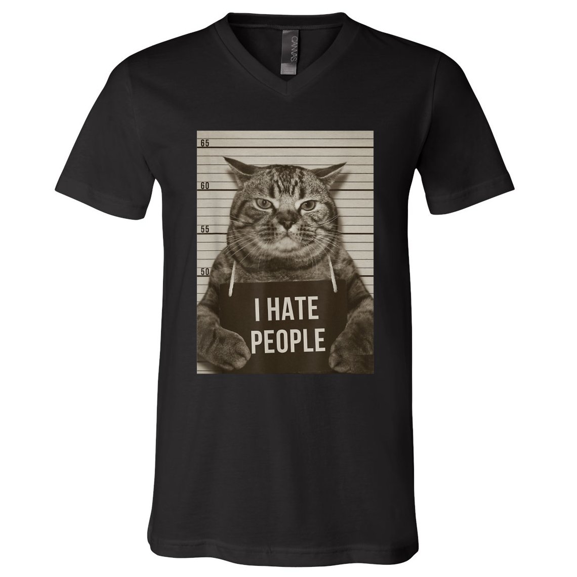 Funny Cat Police Mugshot I Hate People V-Neck T-Shirt