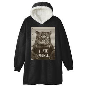 Funny Cat Police Mugshot I Hate People Hooded Wearable Blanket