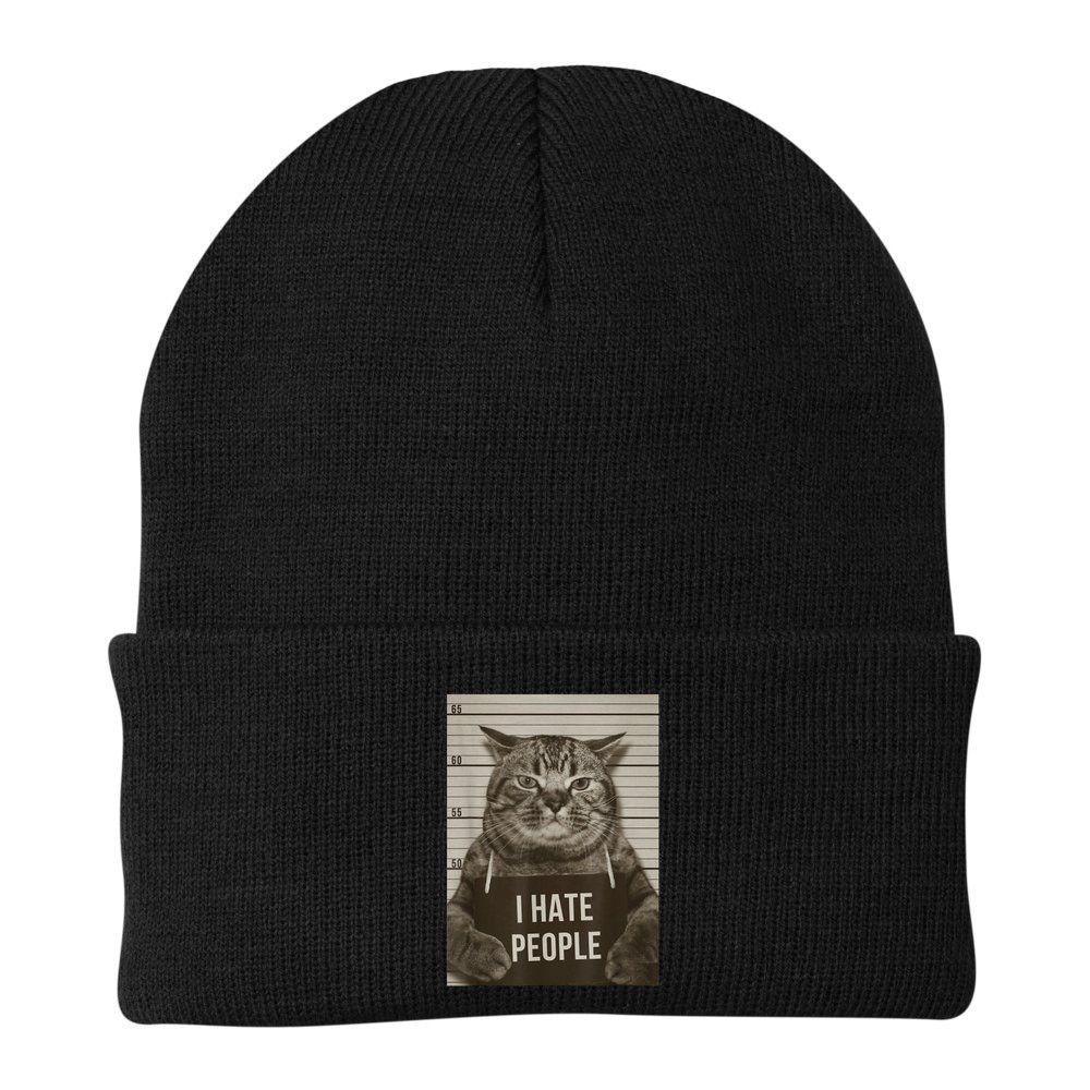 Funny Cat Police Mugshot I Hate People Beanie