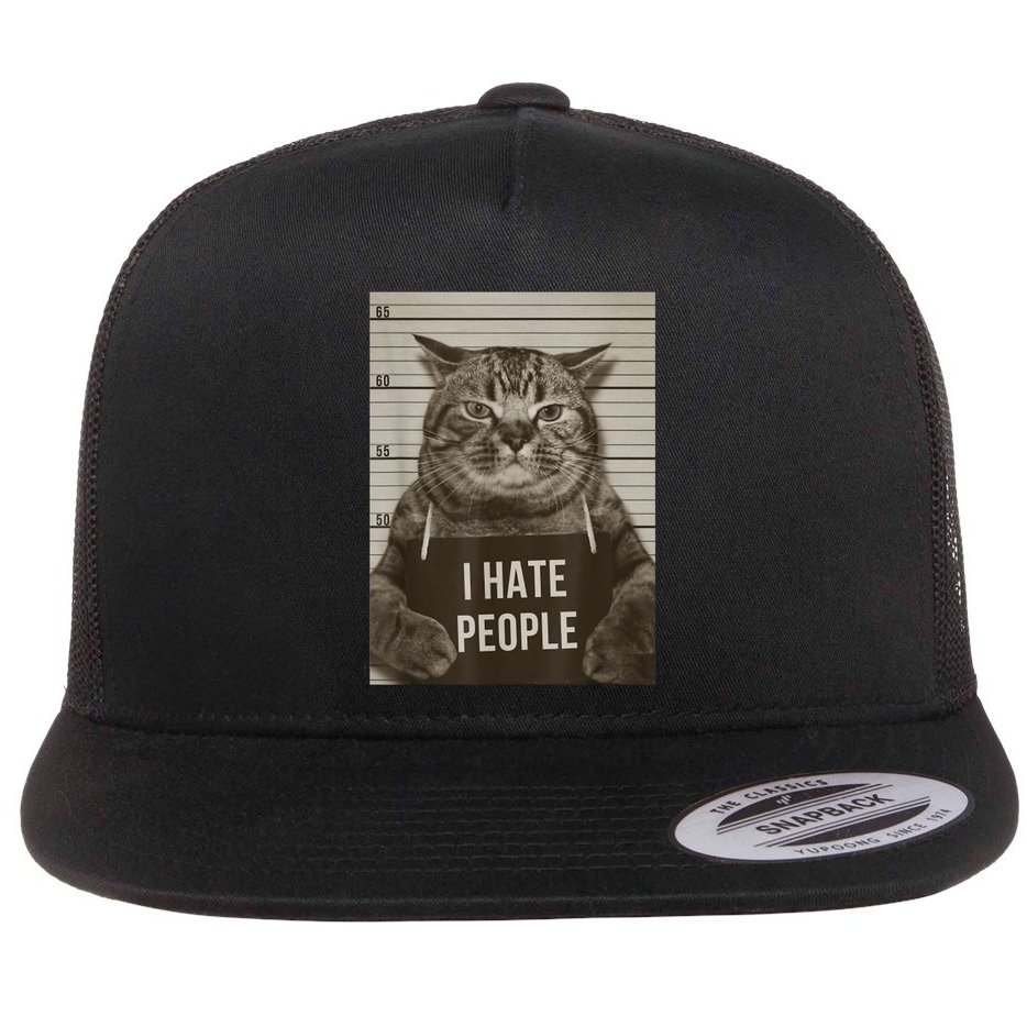 Funny Cat Police Mugshot I Hate People Flat Bill Trucker Hat